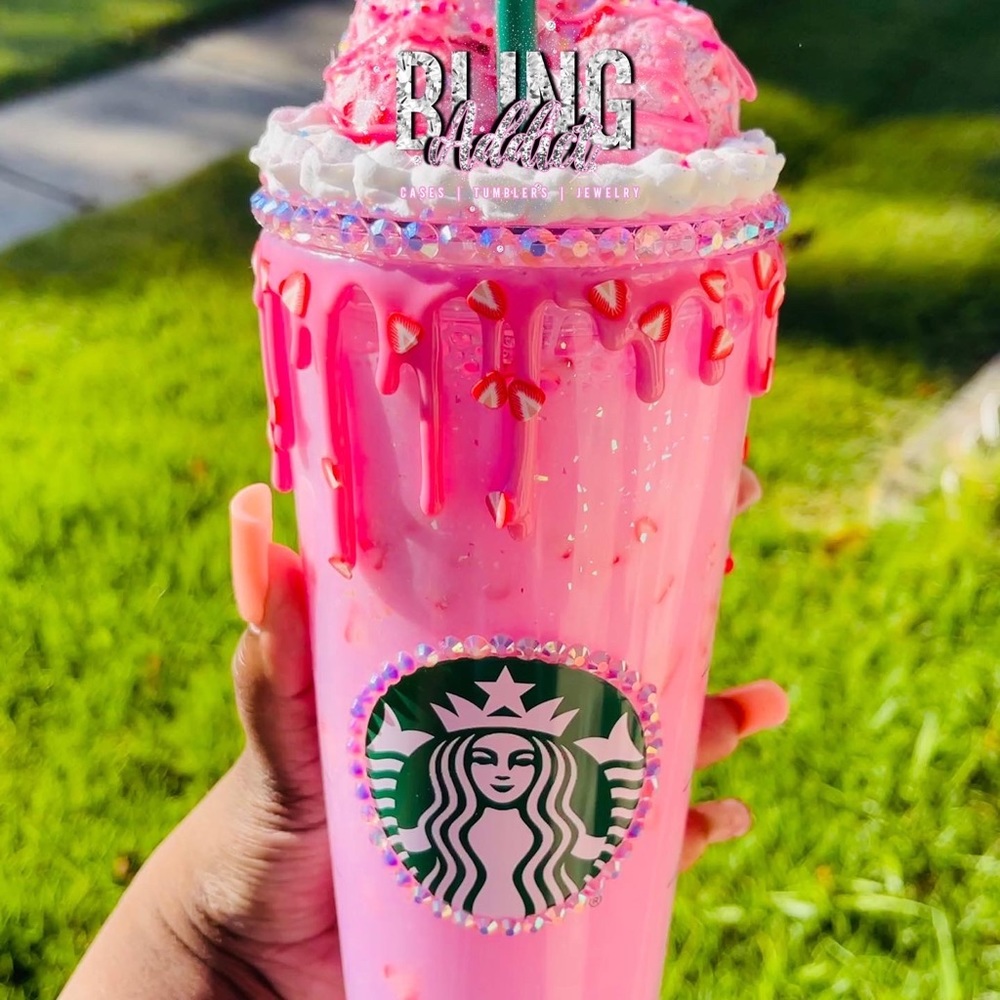 Strawberry Milkshake Deco Glitter Globe 24oz Starbucks Tumbler